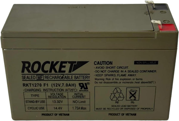 Rocket RKT1270 12V 7Ah sealed lead acid battery with F1 terminals