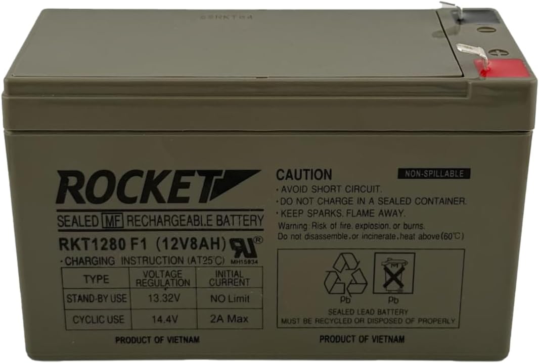 Rocket RKT1280 12V 8Ah sealed lead acid battery with F1 terminals – view 2