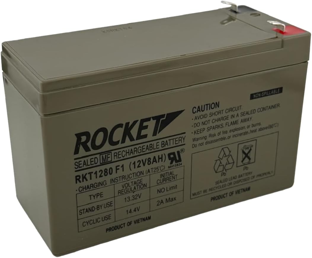 Rocket RKT1280 12V 8Ah sealed lead acid battery with F1 terminals