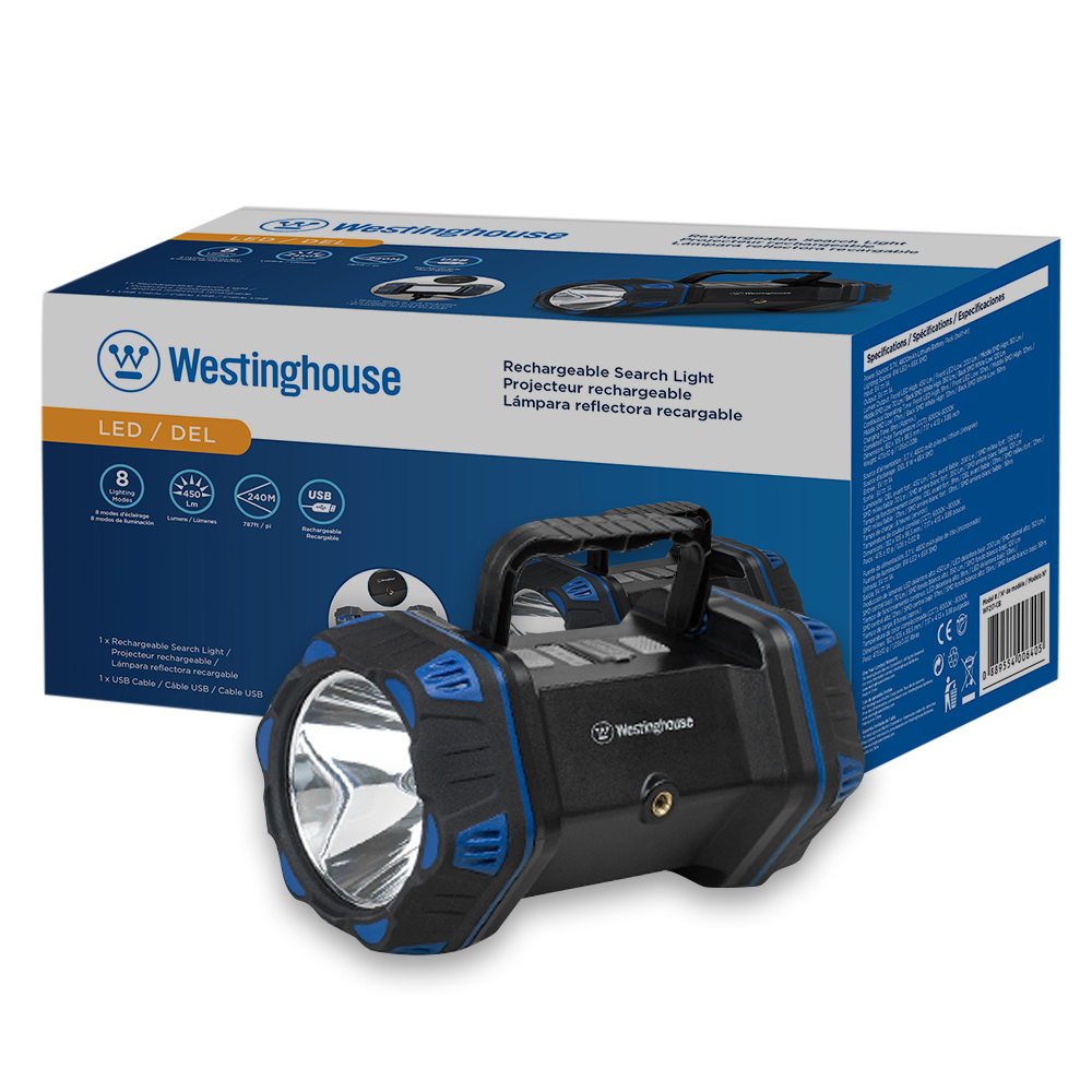 Westinghouse WF217 Rechargeable Search Light and Area Light with Built In Mobile Power Bank and 8 Adjustable Lighting Modes for Outdoor and Emergency Use