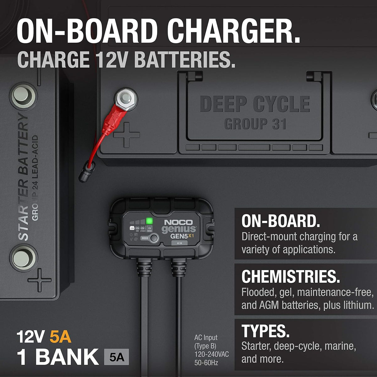 NOCO 1-Bank 5A Onboard Battery Charger