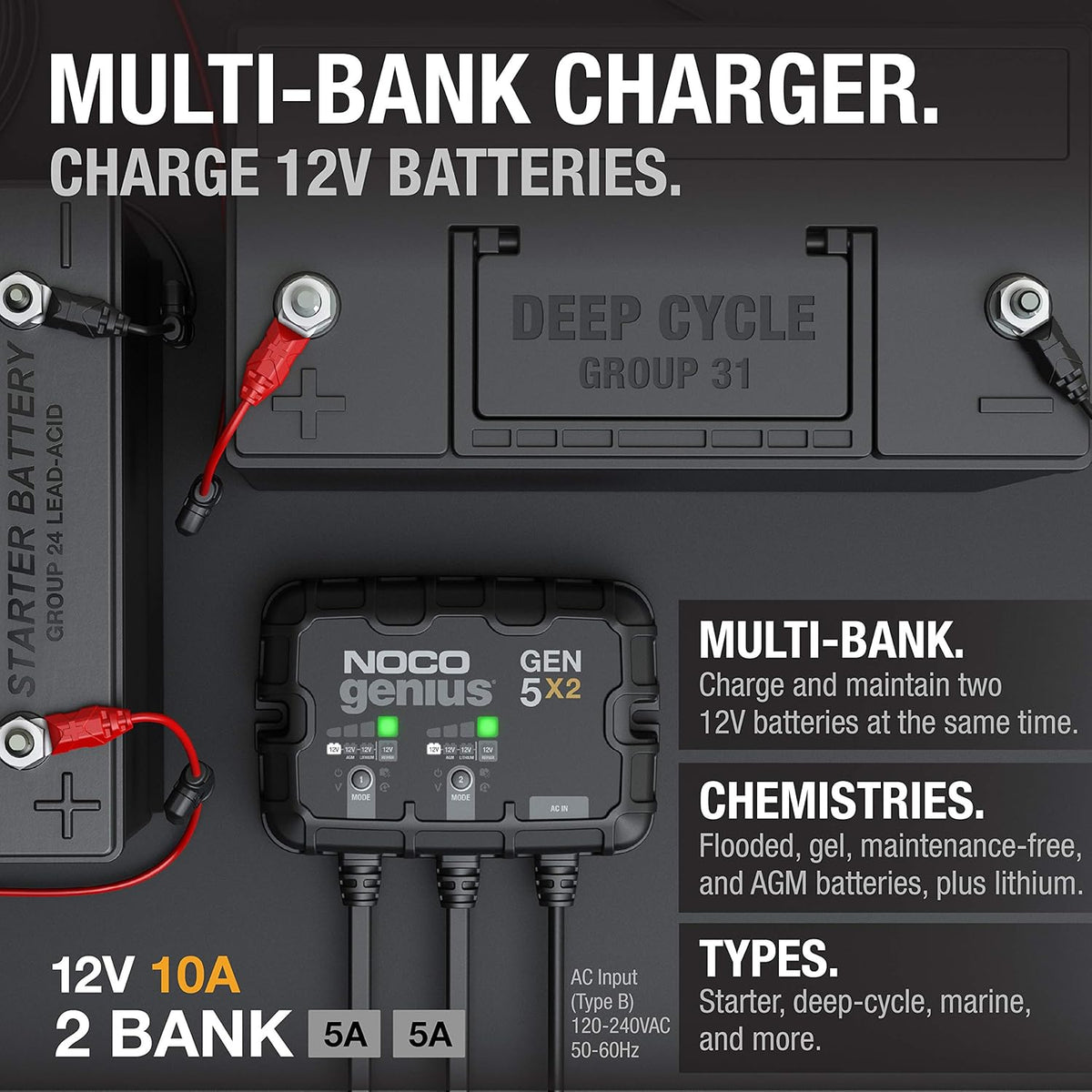 NOCO 2-Bank 10A Onboard Battery Charger