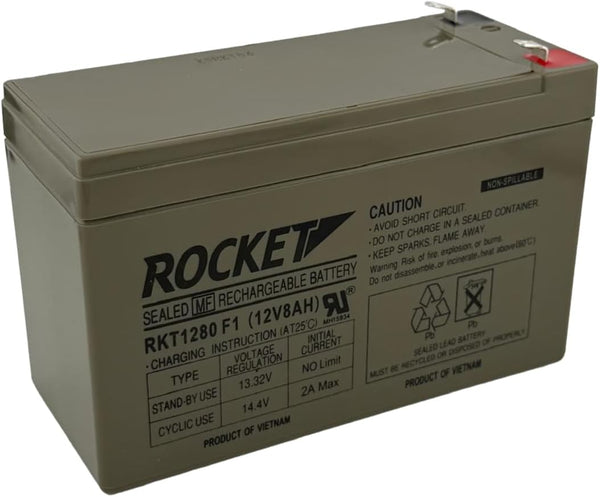 Rocket RKT1280 12V 8Ah sealed lead acid battery with F1 terminals
