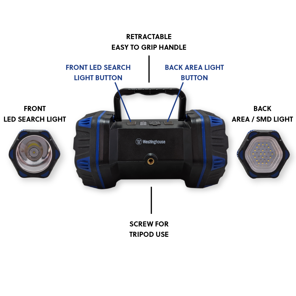 Westinghouse WF217 Rechargeable Search Light and Area Light with Built In Mobile Power Bank and 8 Adjustable Lighting Modes for Outdoor and Emergency Use